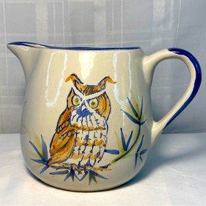 Vintage Louisville Stoneware Pottery Pitcher Owl Themed Made in Kentucky EUC